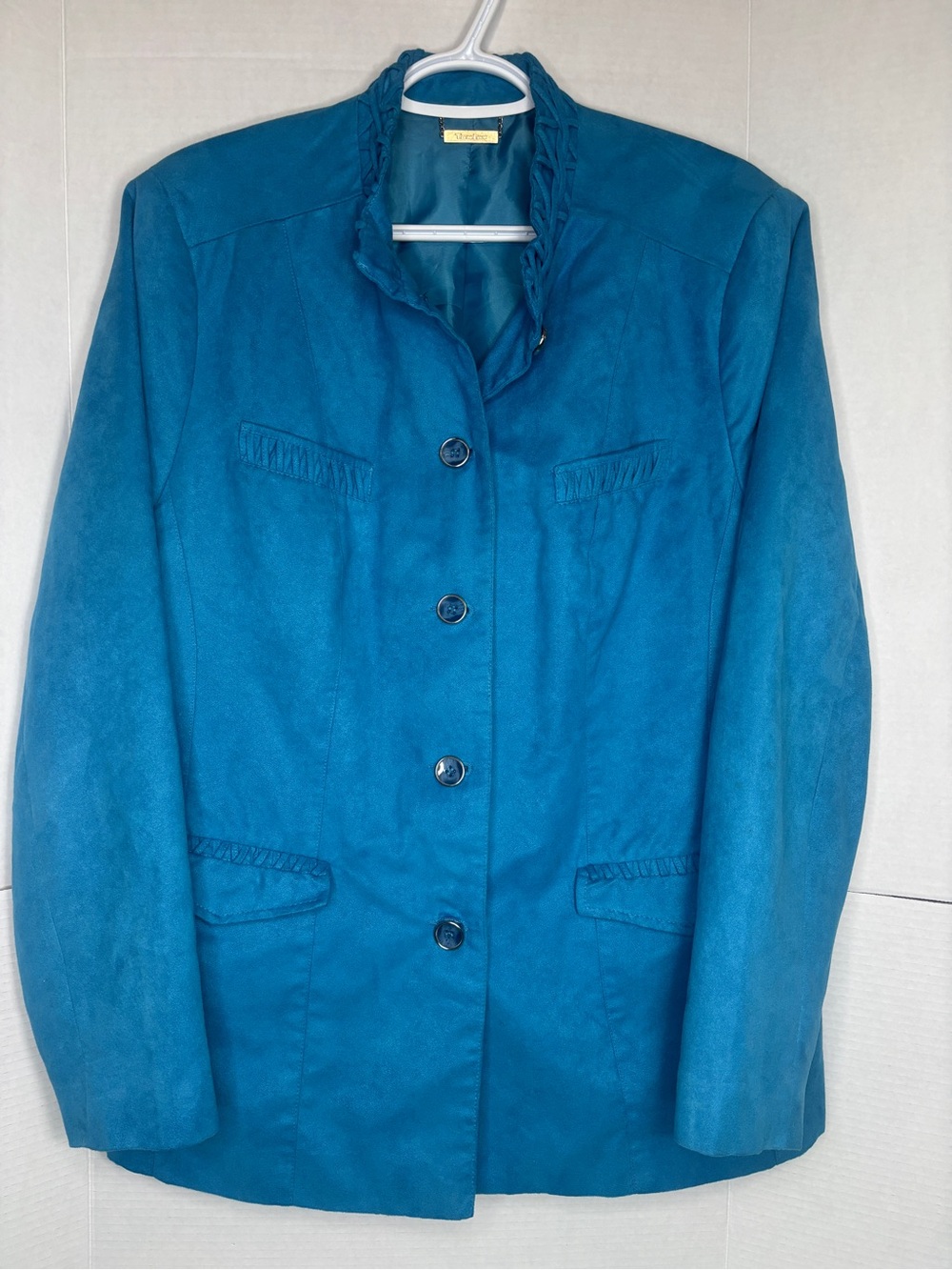 TanJay Women’s Teal Button-Front Suede Blazer Coastal Grandma Colourful Business